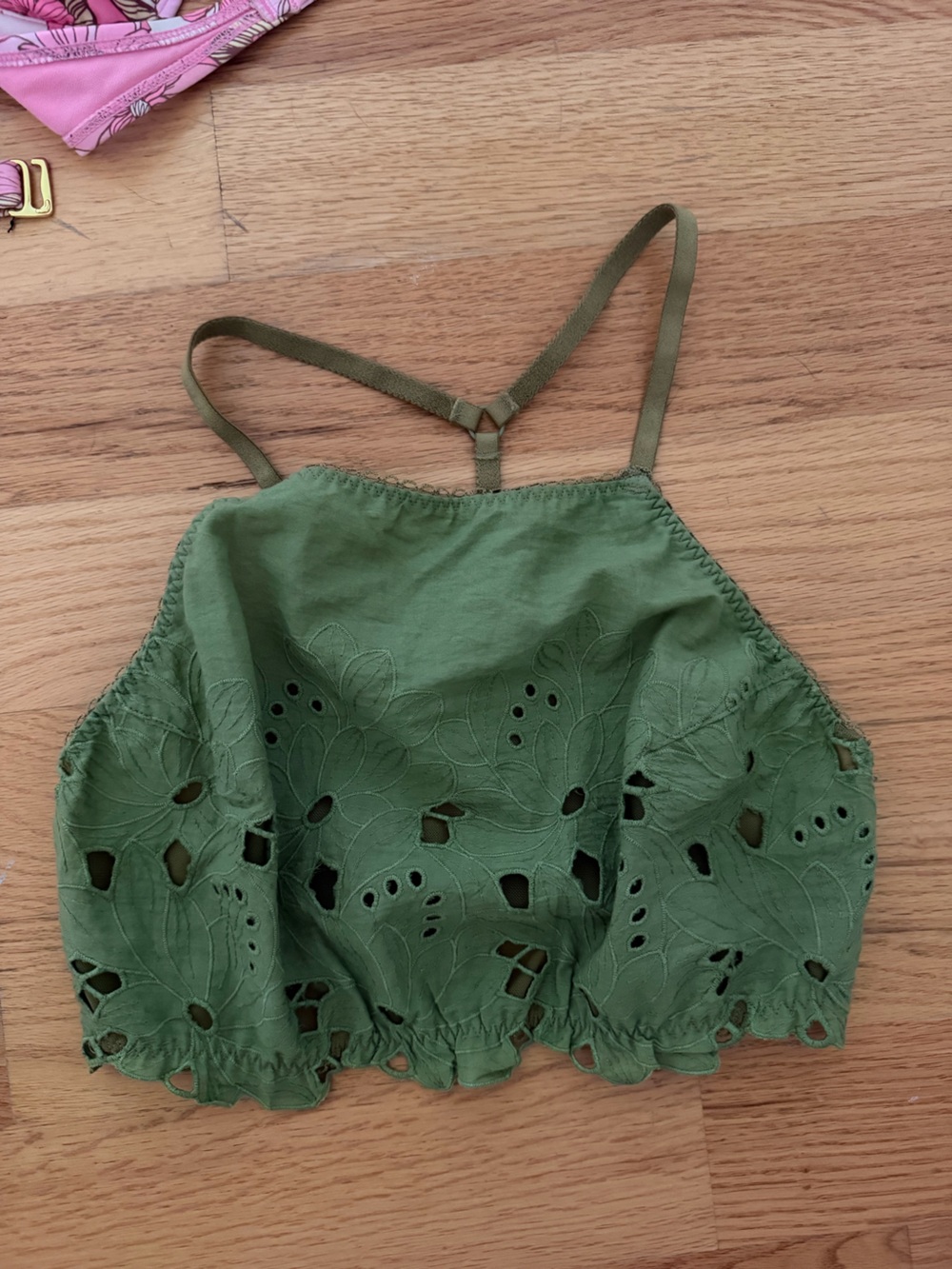 Free People Olive Green Eyelet Cami